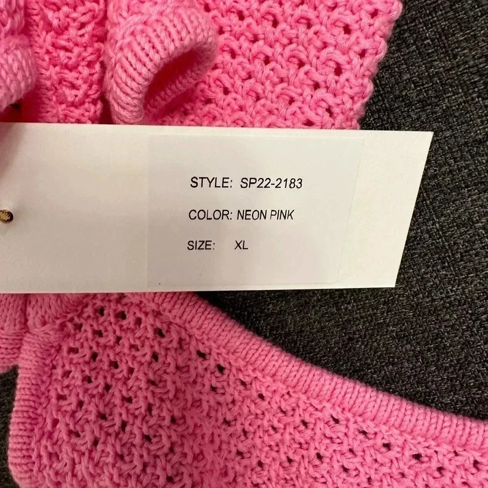 Revolve Victor Glemaud NWT’s crochet cut out halter top in neon pink. Size XL